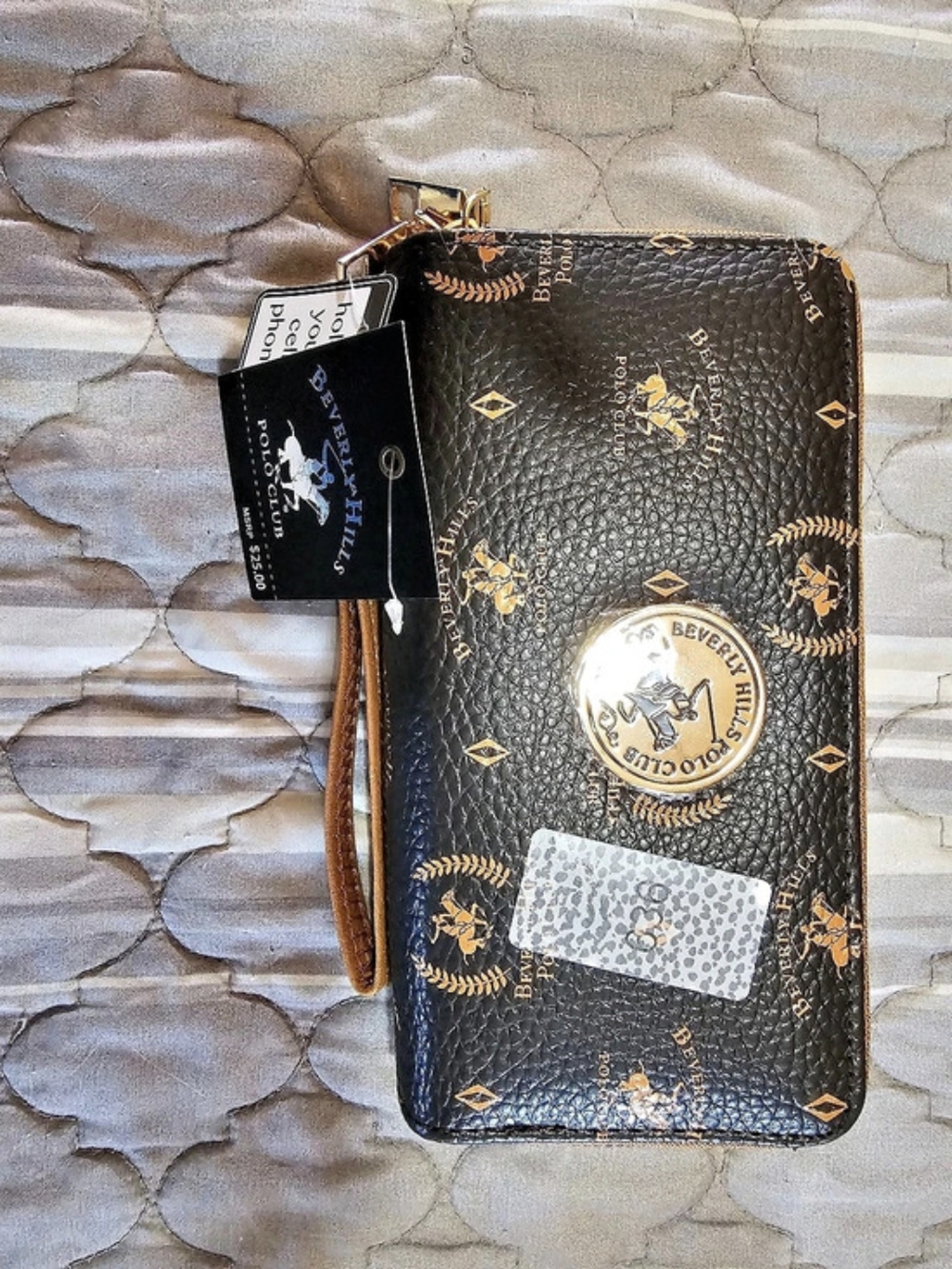 Beverly Hills Polo Club Monogram Zip-Around Wristlet Wallet Black & Brown
